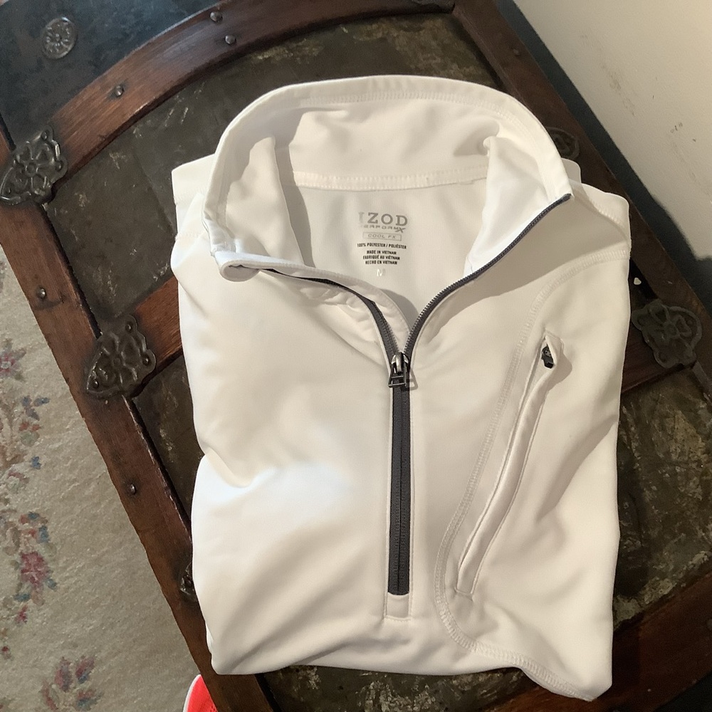 Izod Cool FX White Quarter Zip Pullover Sz Med